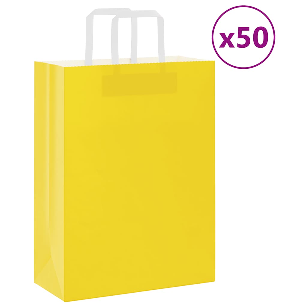 HKH Sacos de Papel 50 Unidades com Alças - Amarelo - 26x12x35 cm