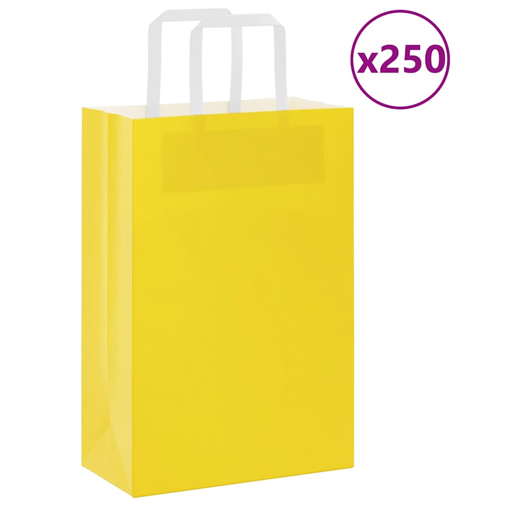 HKH Sacos de Papel 250 Unidades com Alças - Amarelo - 21x11x31 cm