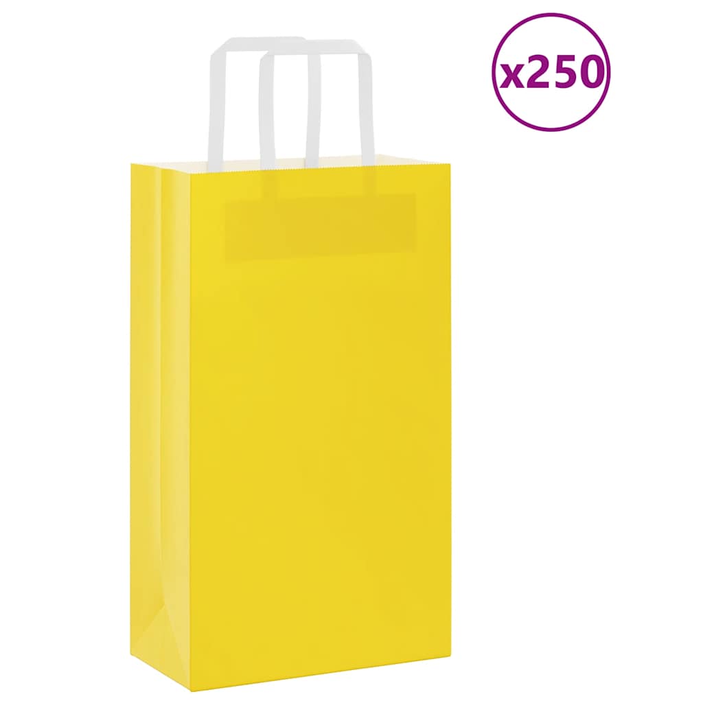HKH Sacos de Papel 250 Unidades com Alças - Amarelo - 21x11x36 cm