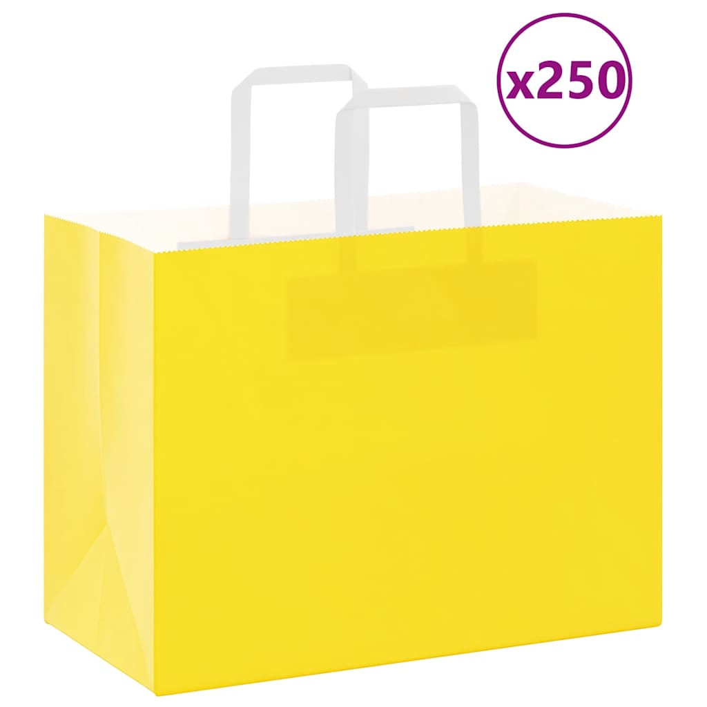 HKH Sacos de Papel 250 Unidades com Alças - Amarelo - 32x17x25 cm