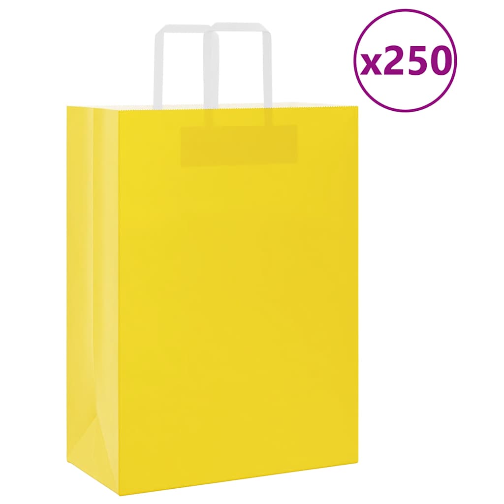HKH Sacos de Papel 250 Unidades com Alças - Amarelo - 32x17x44 cm