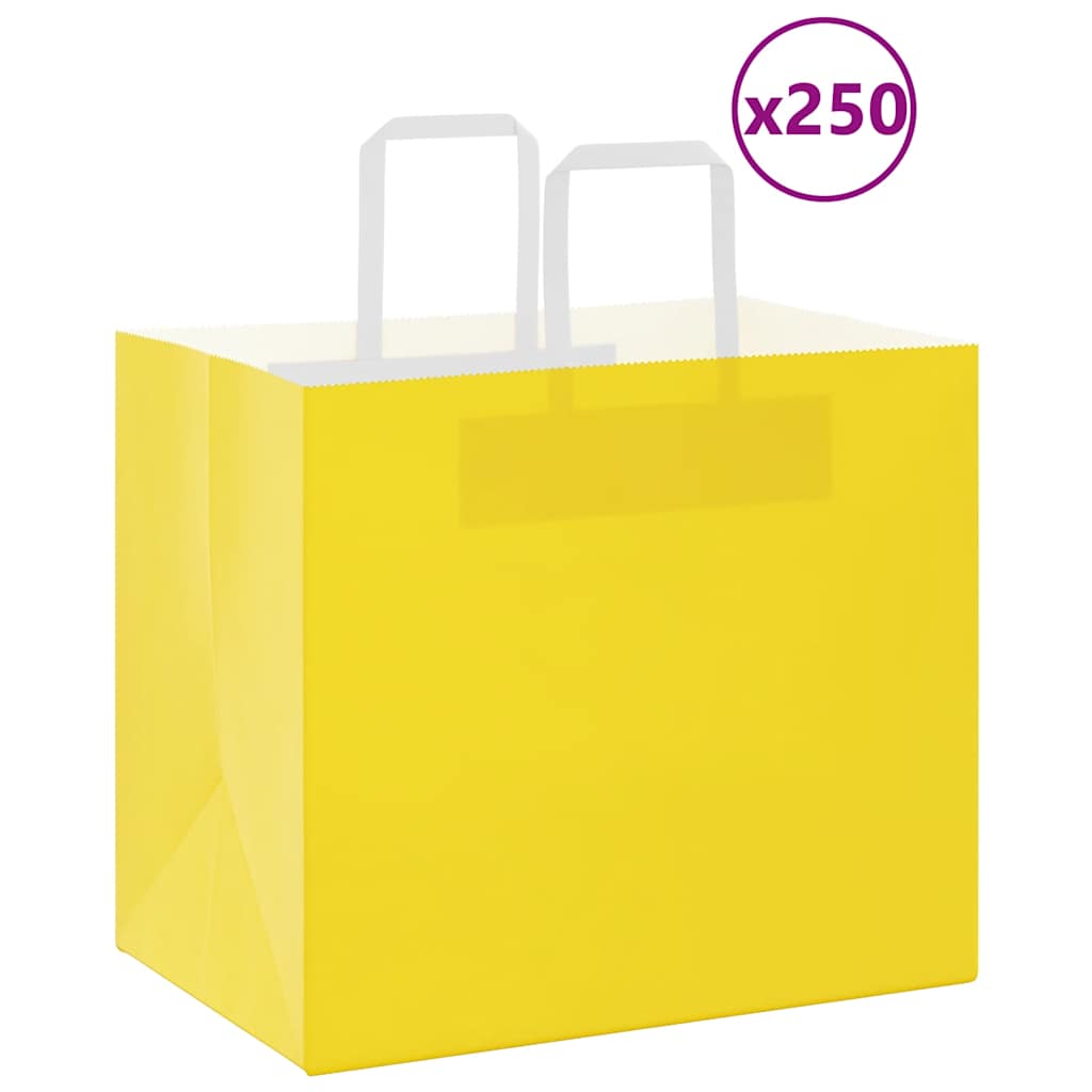 HKH Sacos de Papel 250 Unidades com Alças - Amarelo - 32x22x28 cm