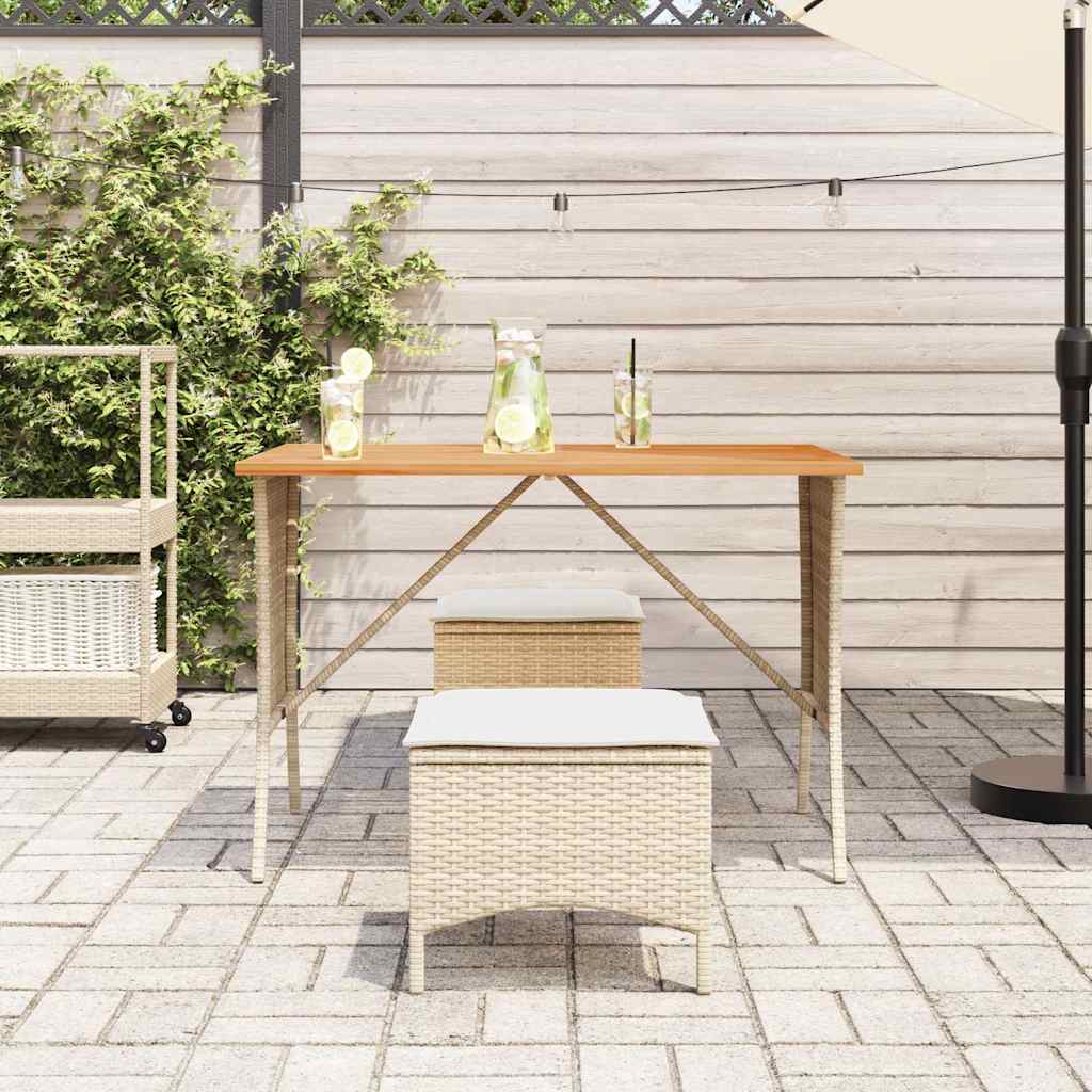 HKH Mesa de Jardim com Tampo em Acácia 105x75x72 Cm Vime Pe - Bege