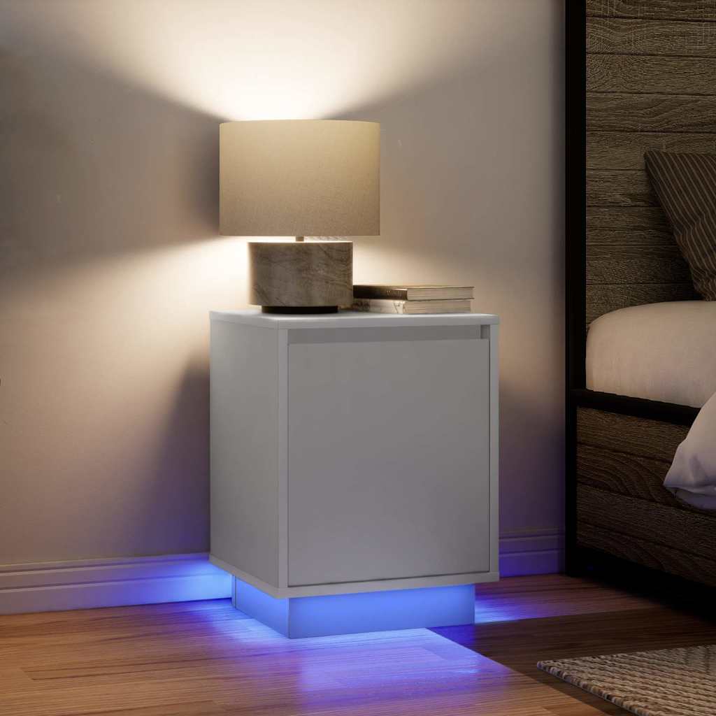 HKH Conjunto de 2 Mesas de Cabeceira com Luzes Led - Branco