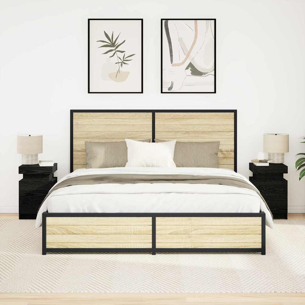 HKH Conjunto de 2 Mesas de Cabeceiras com Gaveta - Carvalho Preto