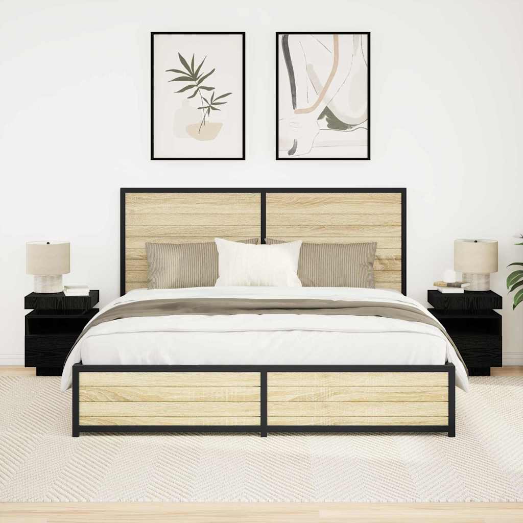 HKH Conjunto de 2 Mesas de Cabeceira - Carvalho Preto