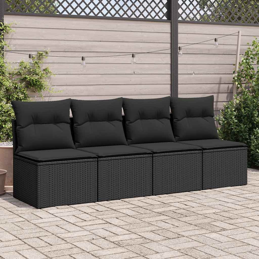 HKH 2 Pcs Conjunto Sofás Jardim C/ Almofadões Vime Pe/acácia - Preto
