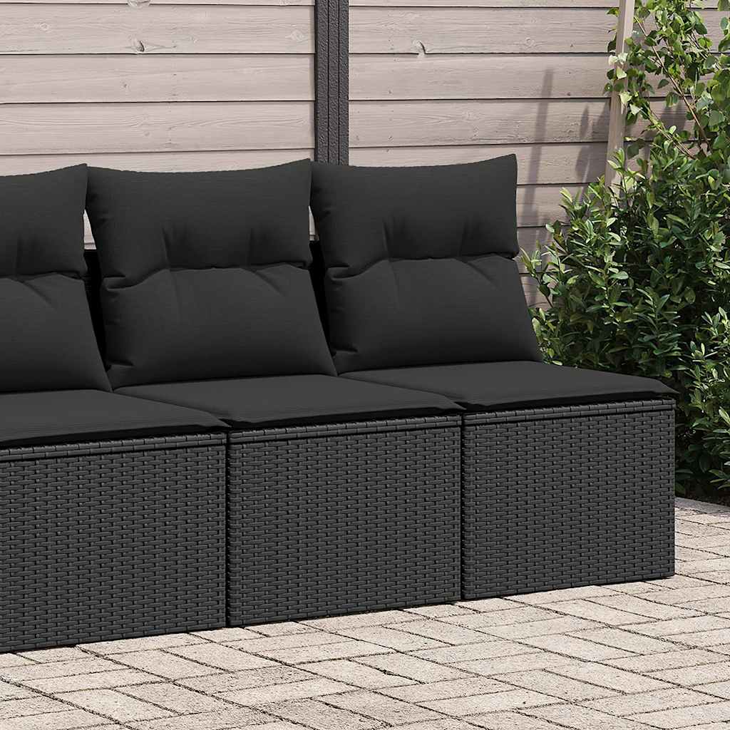 HKH 2 Pcs Conjunto Sofás Jardim C/ Almofadões Vime Pe/acácia - Preto