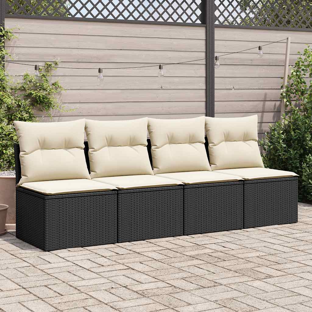 HKH 2 Pcs Conjunto Sofás Jardim C/ Almofadões Vime Pe/acácia - Preto