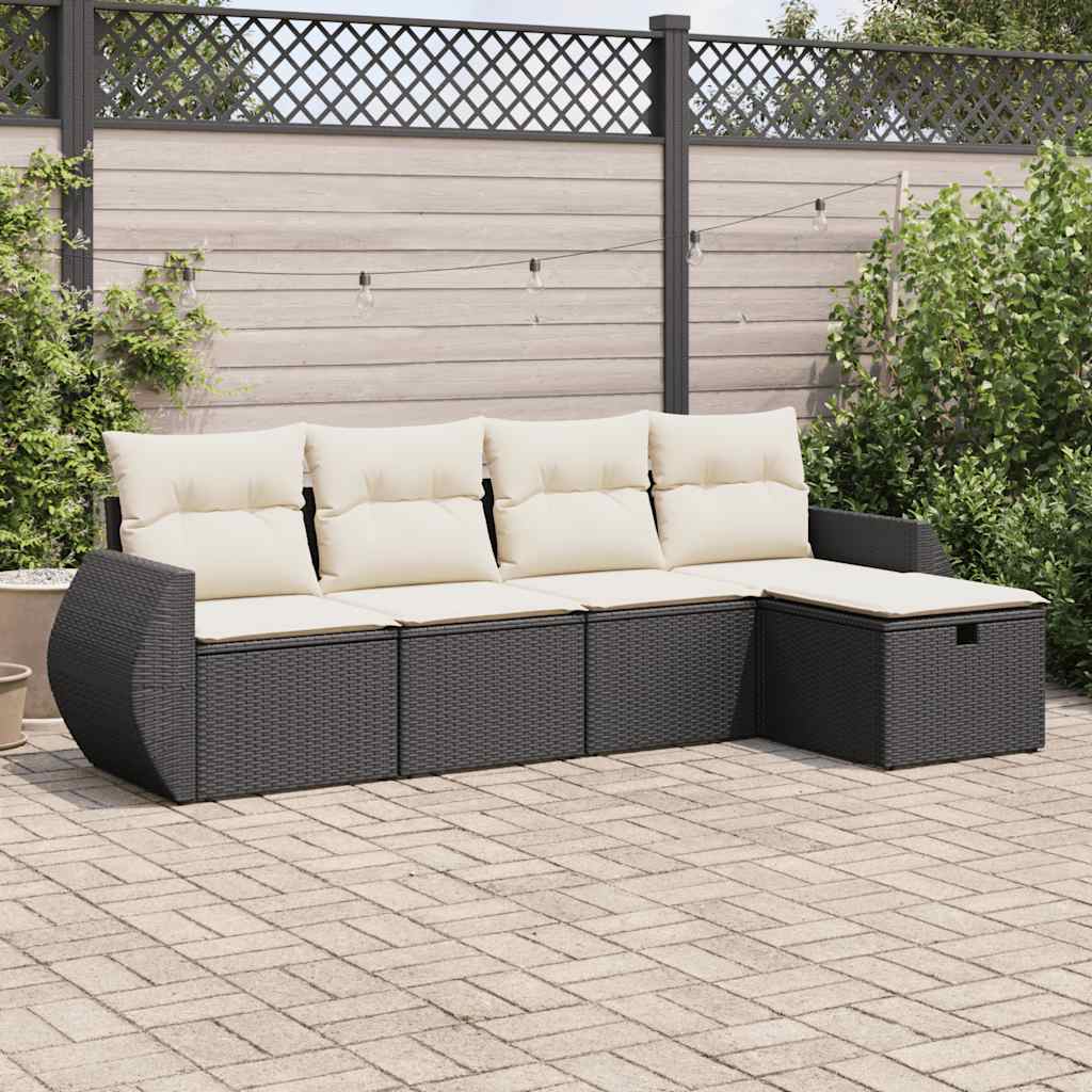 HKH 5 Pcs Conjunto Sofás de Jardim com Almofadões Vime Pe - Preto