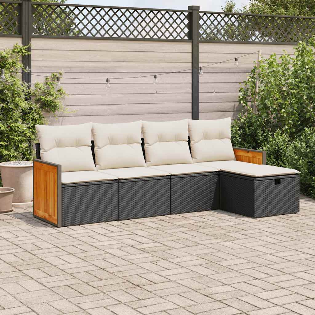 HKH 5 Pcs Conjunto Sofás de Jardim com Almofadões Vime Pe - Preto