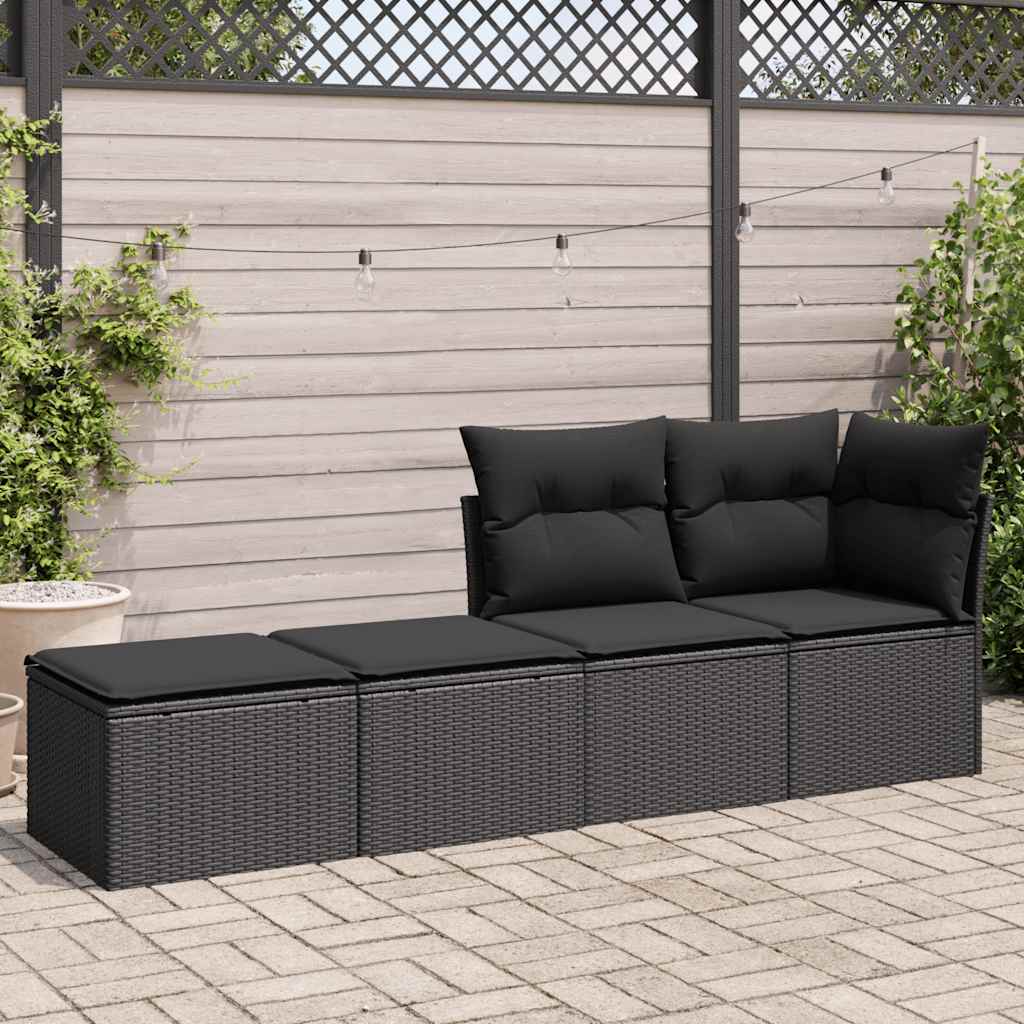 HKH 2 Pcs Conjunto Sofás Jardim C/ Almofadões Vime Pe/acácia - Preto