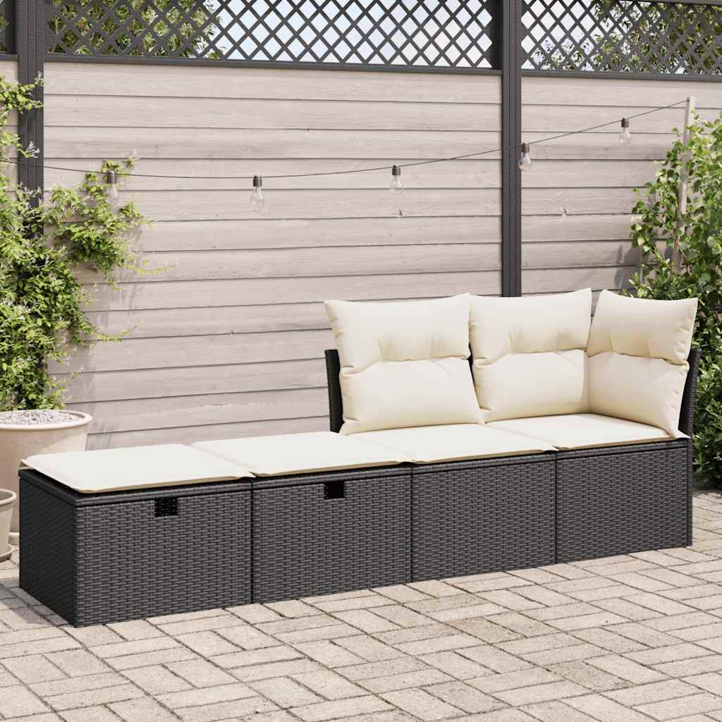 HKH 2 Pcs Conjunto Sofás Jardim C/ Almofadões Vime Pe/acácia - Preto