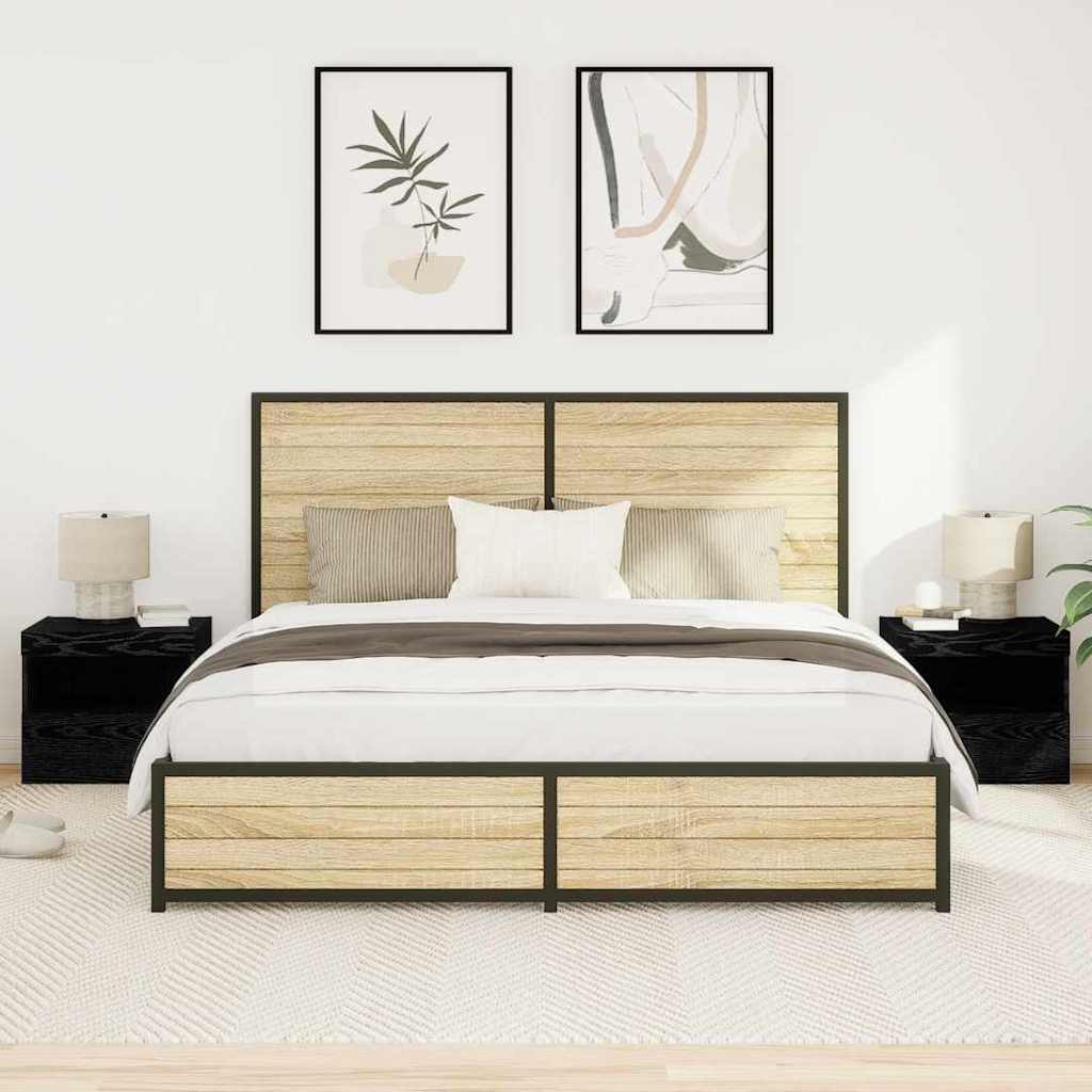 HKH Conjunto de 2 Mesas de Cabeceira - Carvalho Preto