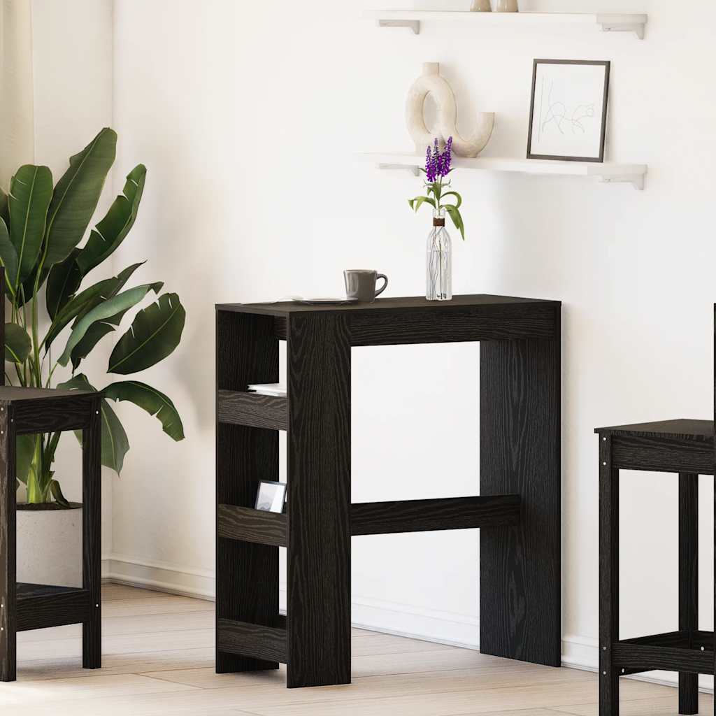 HKH Mesa de Bar com Prateleiras em Derivados de Madeira - Carvalho Preto