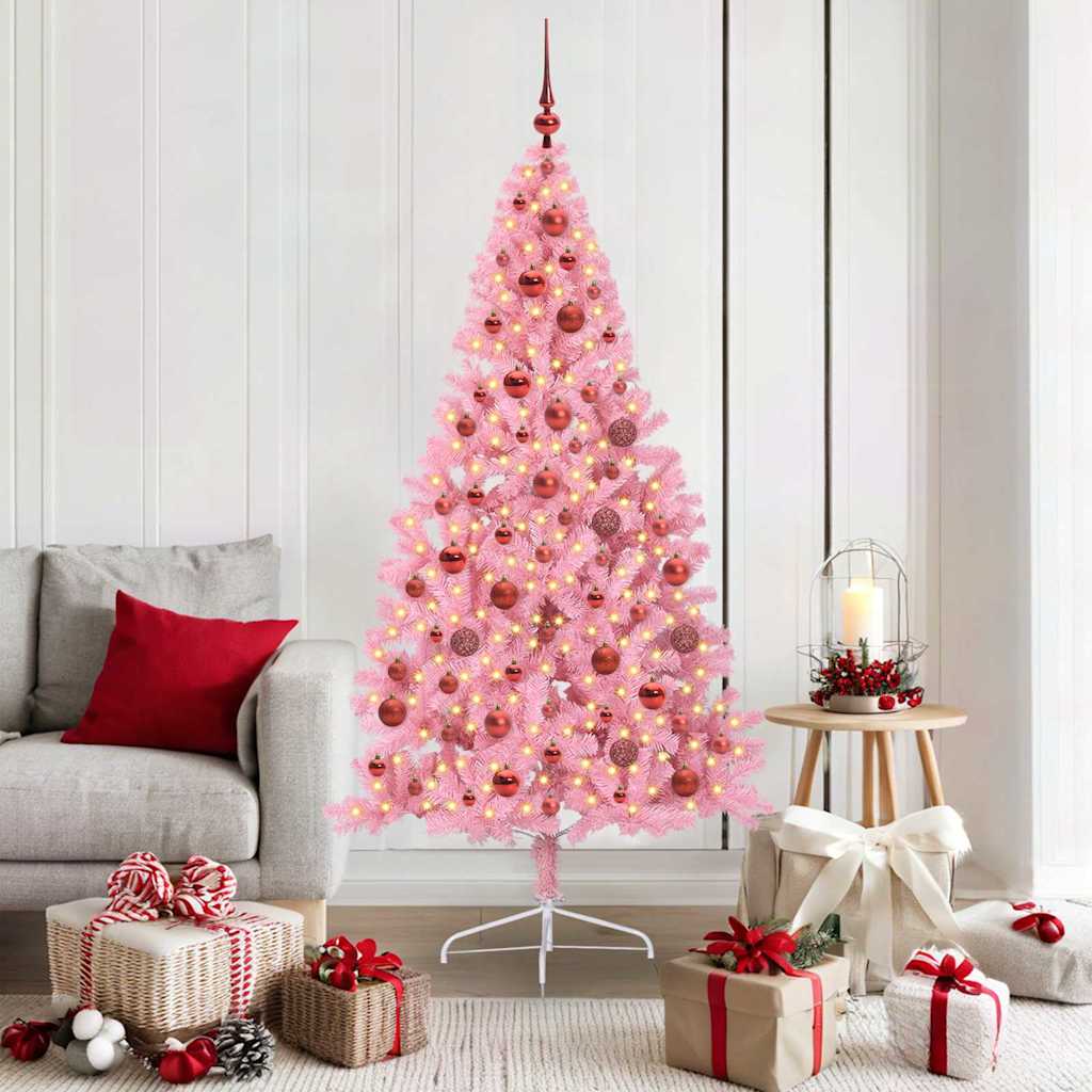 HKH Árvore de Natal Artificial Pré-Iluminada Rosa em PVC