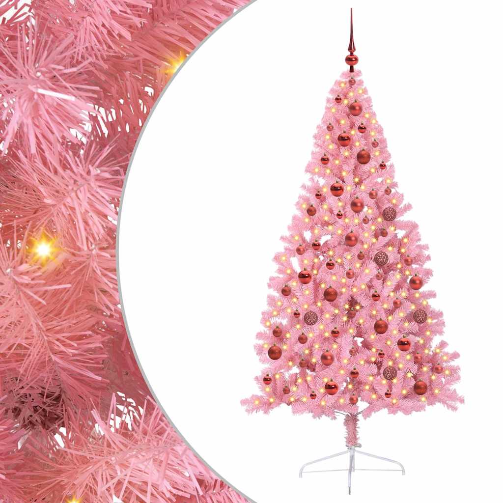 HKH Árvore de Natal Artificial Pré-Iluminada Rosa em PVC