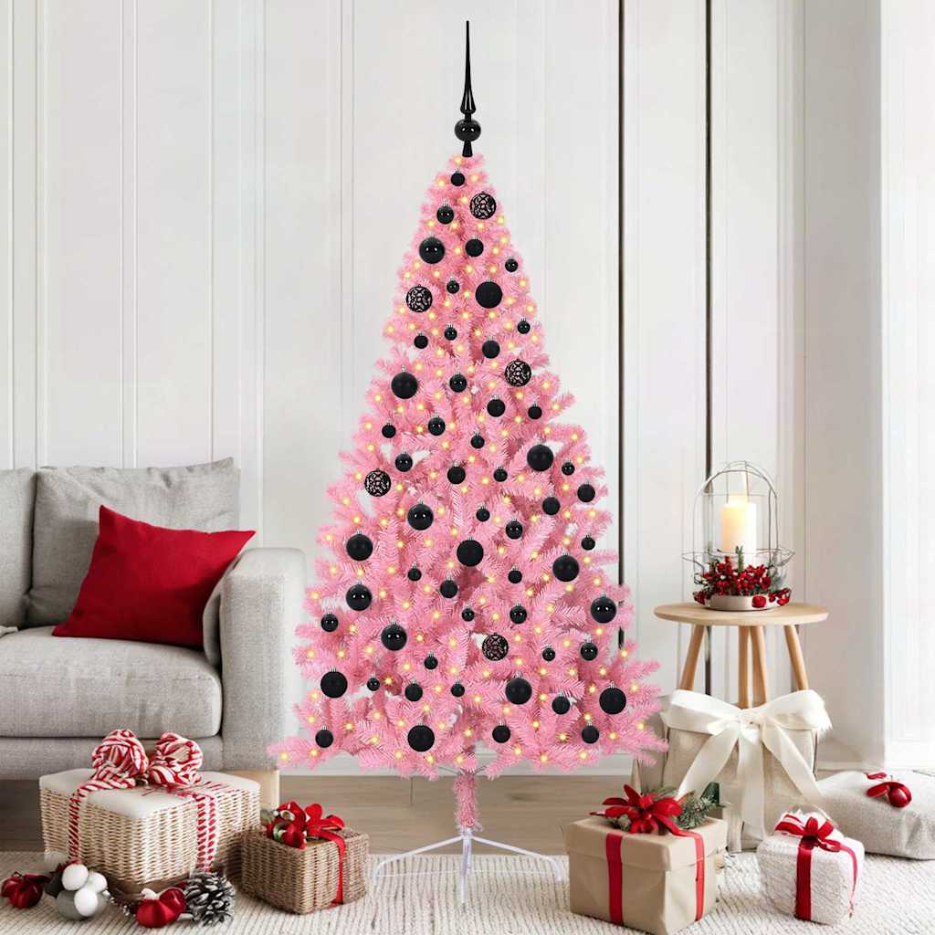HKH Árvore de Natal Artificial Pré-Iluminada Rosa em PVC