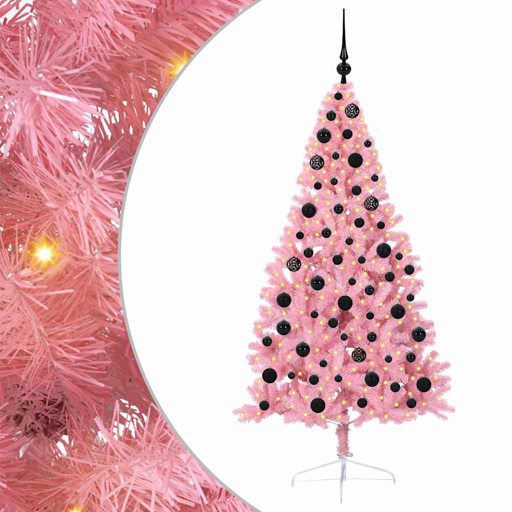 HKH Árvore de Natal Artificial Pré-Iluminada Rosa em PVC