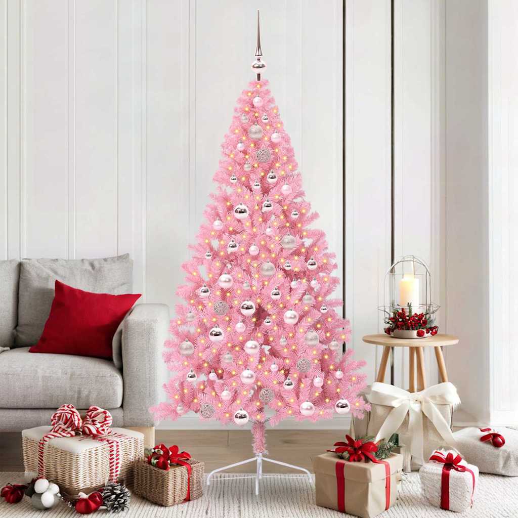 HKH Árvore de Natal Artificial Pré-Iluminada Rosa em PVC