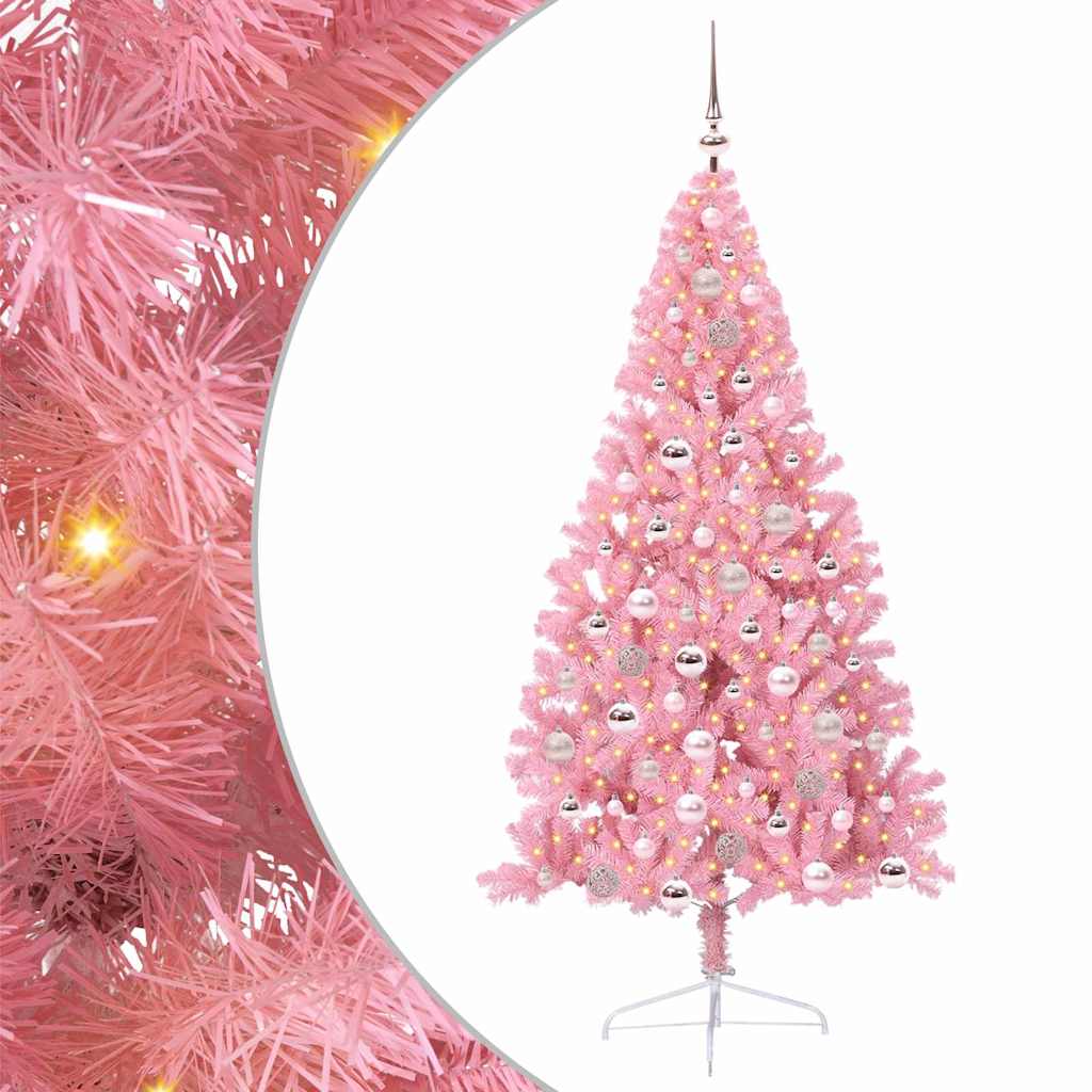 HKH Árvore de Natal Artificial Pré-Iluminada Rosa em PVC