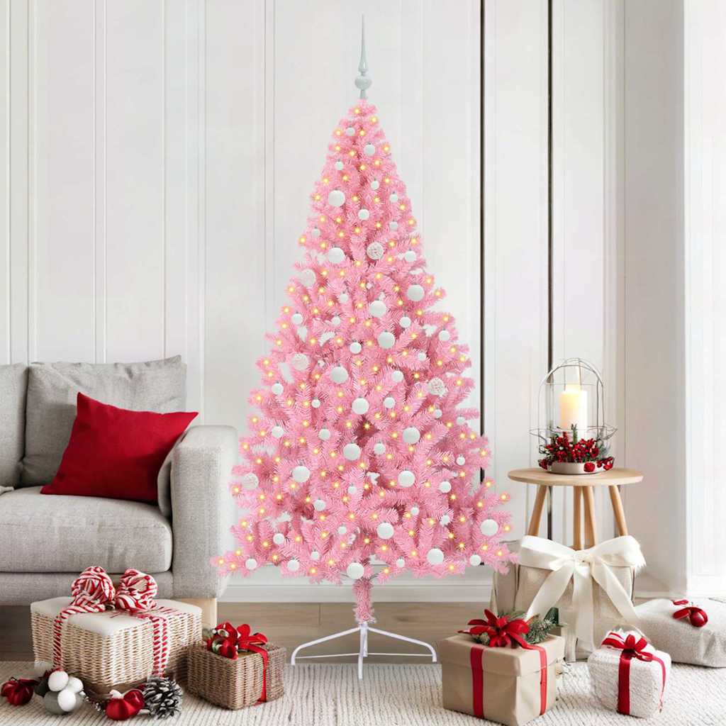 HKH Árvore de Natal Artificial Pré-Iluminada Rosa em PVC