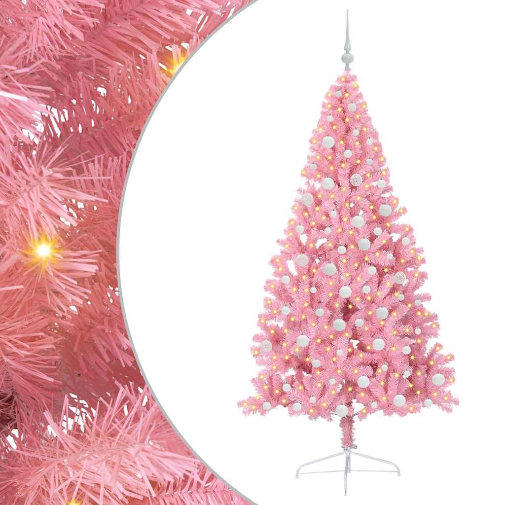 HKH Árvore de Natal Artificial Pré-Iluminada Rosa em PVC