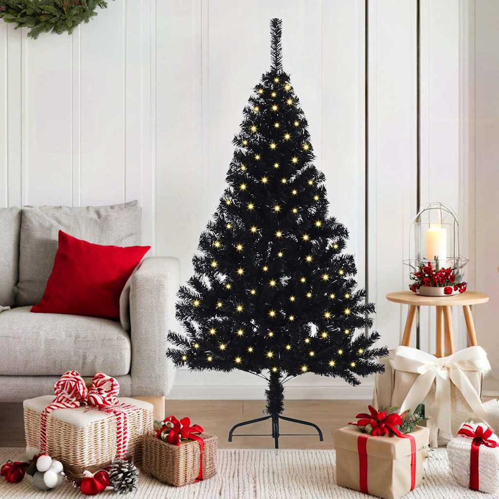 HKH Árvore de Natal Artificial Pré-Iluminada Preto em PVC