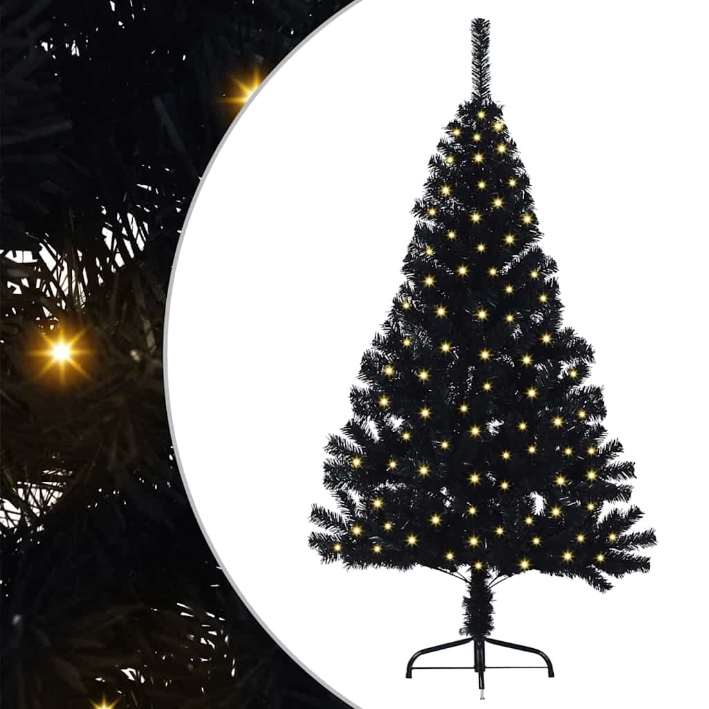 HKH Árvore de Natal Artificial Pré-Iluminada Preto em PVC