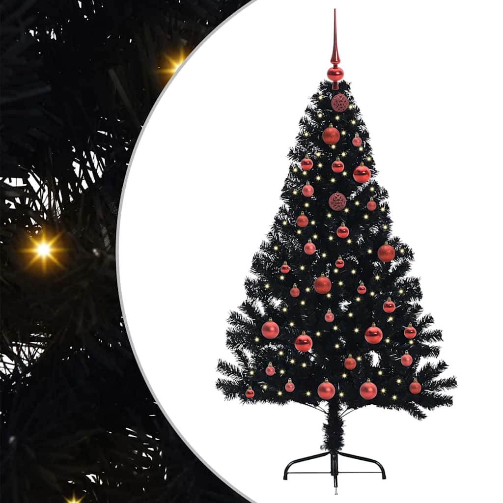 HKH Árvore de Natal Artificial Pré-Iluminada Preto em PVC