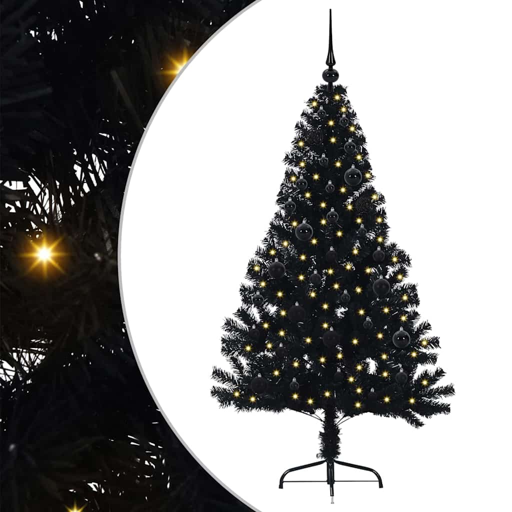 HKH Árvore de Natal Artificial Pré-Iluminada Preto em PVC
