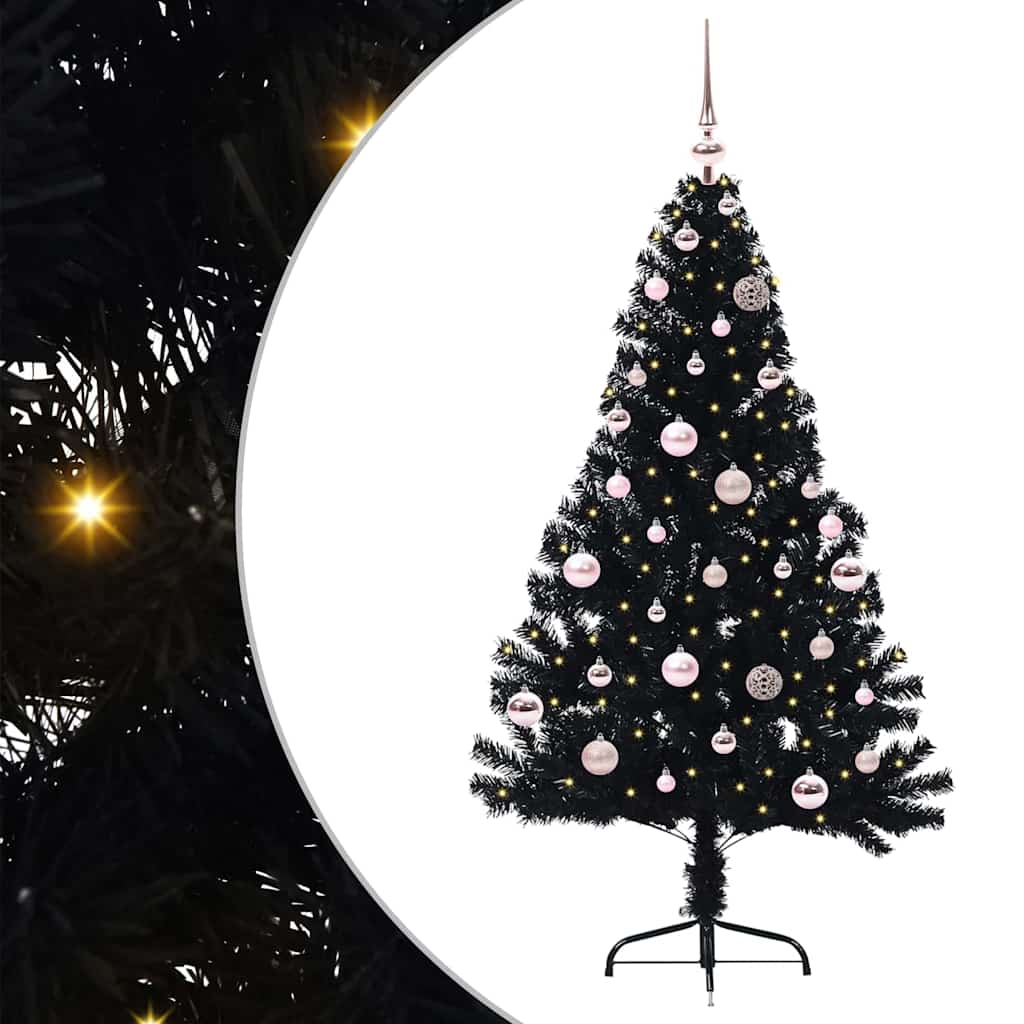 HKH Árvore de Natal Artificial Pré-Iluminada Preto em PVC