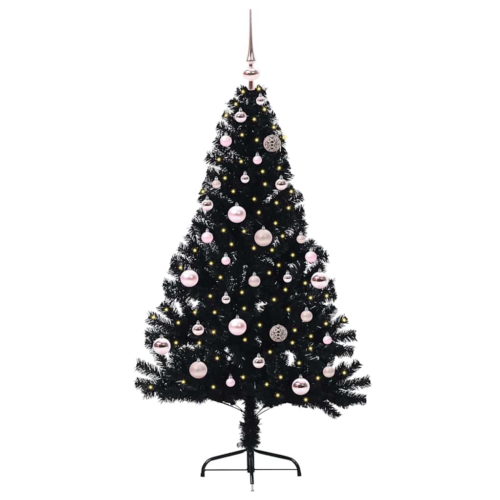 HKH Árvore de Natal Artificial Pré-Iluminada Preto em PVC