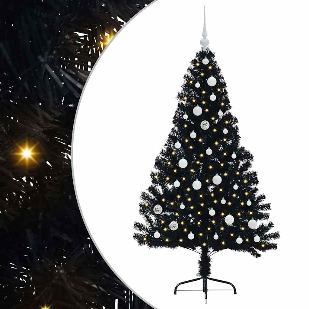 HKH Árvore de Natal Artificial Pré-Iluminada Preto em PVC