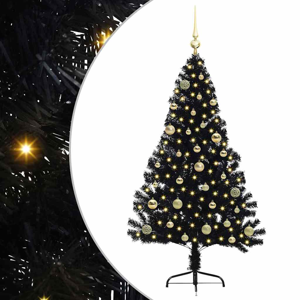 HKH Árvore de Natal Artificial Pré-Iluminada Preto em PVC