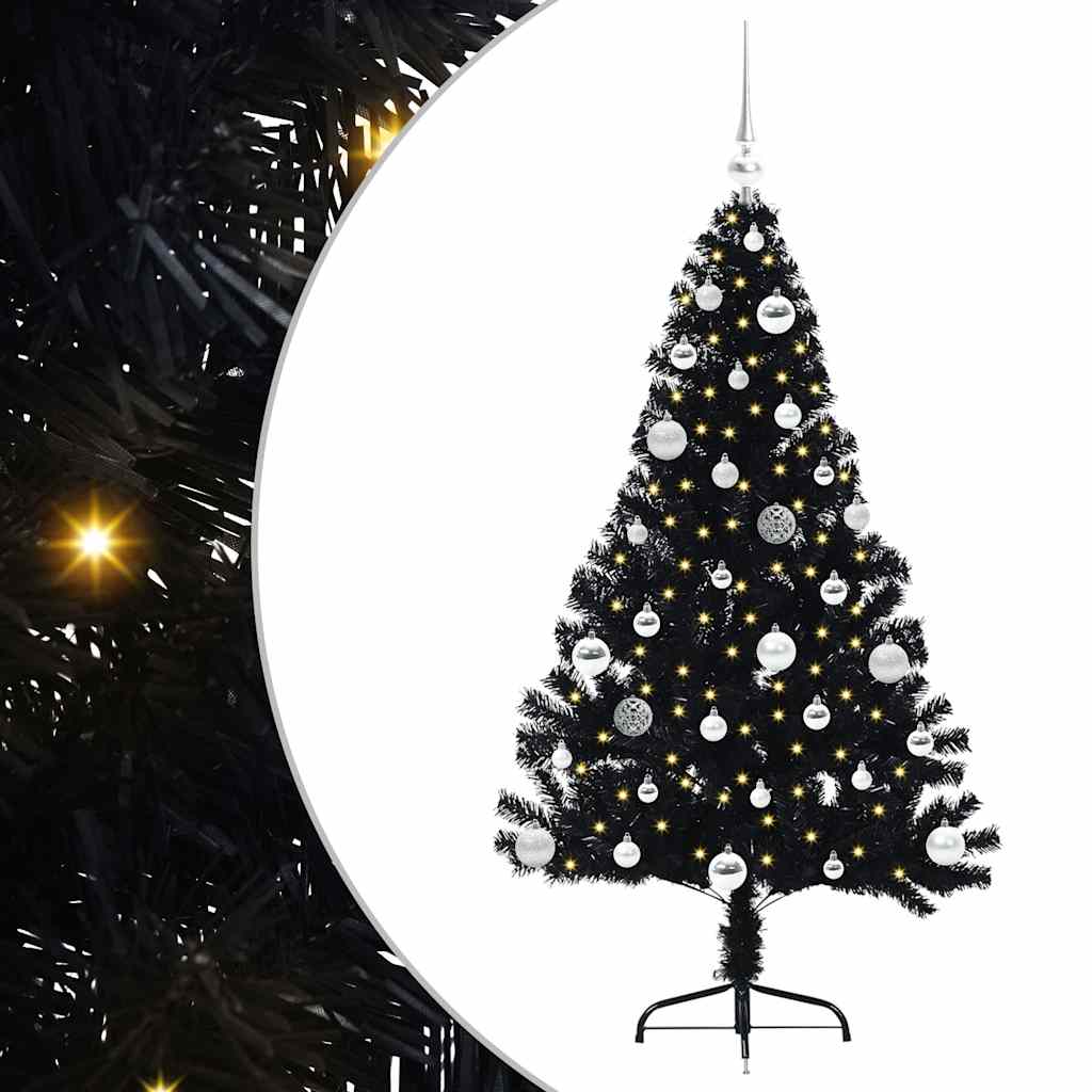 HKH Árvore de Natal Artificial Pré-Iluminada Preto em PVC