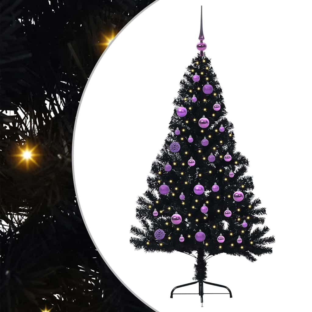 HKH Árvore de Natal Artificial Pré-Iluminada Preto em PVC