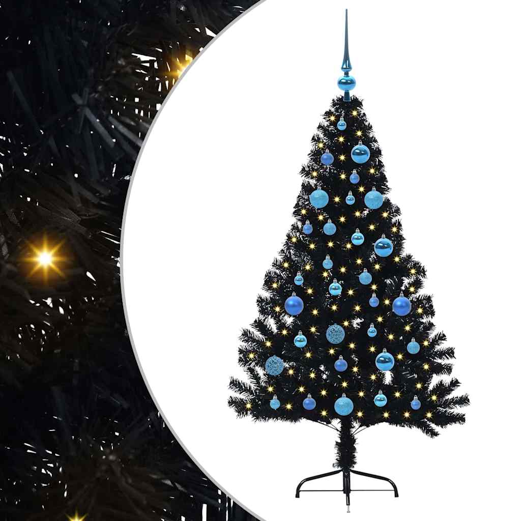 HKH Árvore de Natal Artificial Pré-Iluminada Preto em PVC