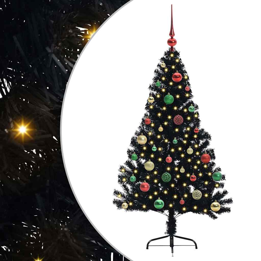 HKH Árvore de Natal Artificial Pré-Iluminada Preto em PVC