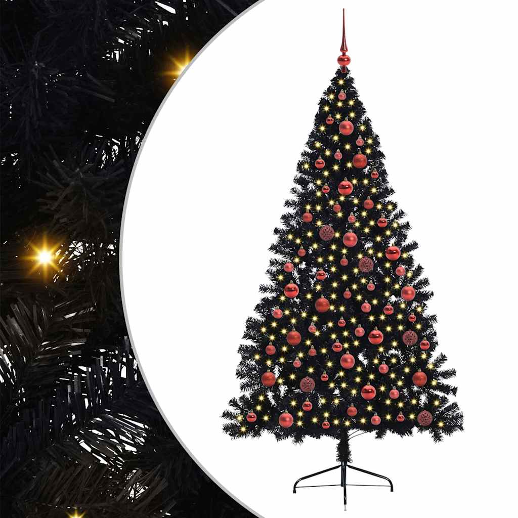 HKH Árvore de Natal Artificial Pré-Iluminada Preto em PVC