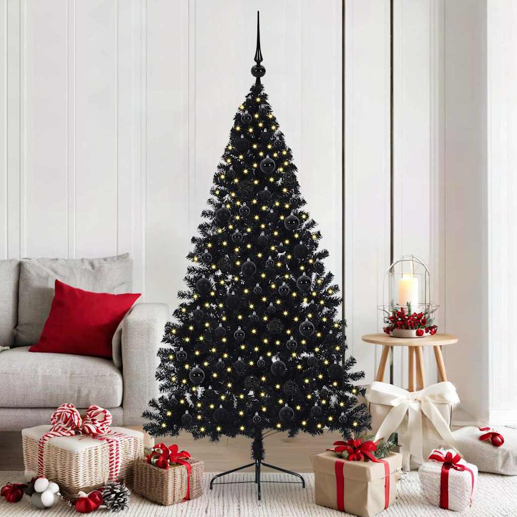 HKH Árvore de Natal Artificial Pré-Iluminada Preto em PVC