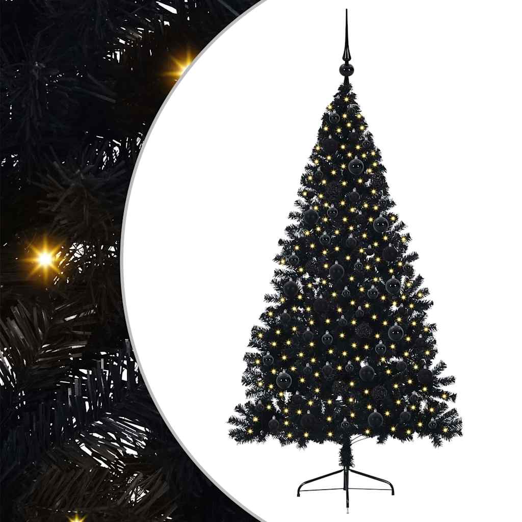 HKH Árvore de Natal Artificial Pré-Iluminada Preto em PVC