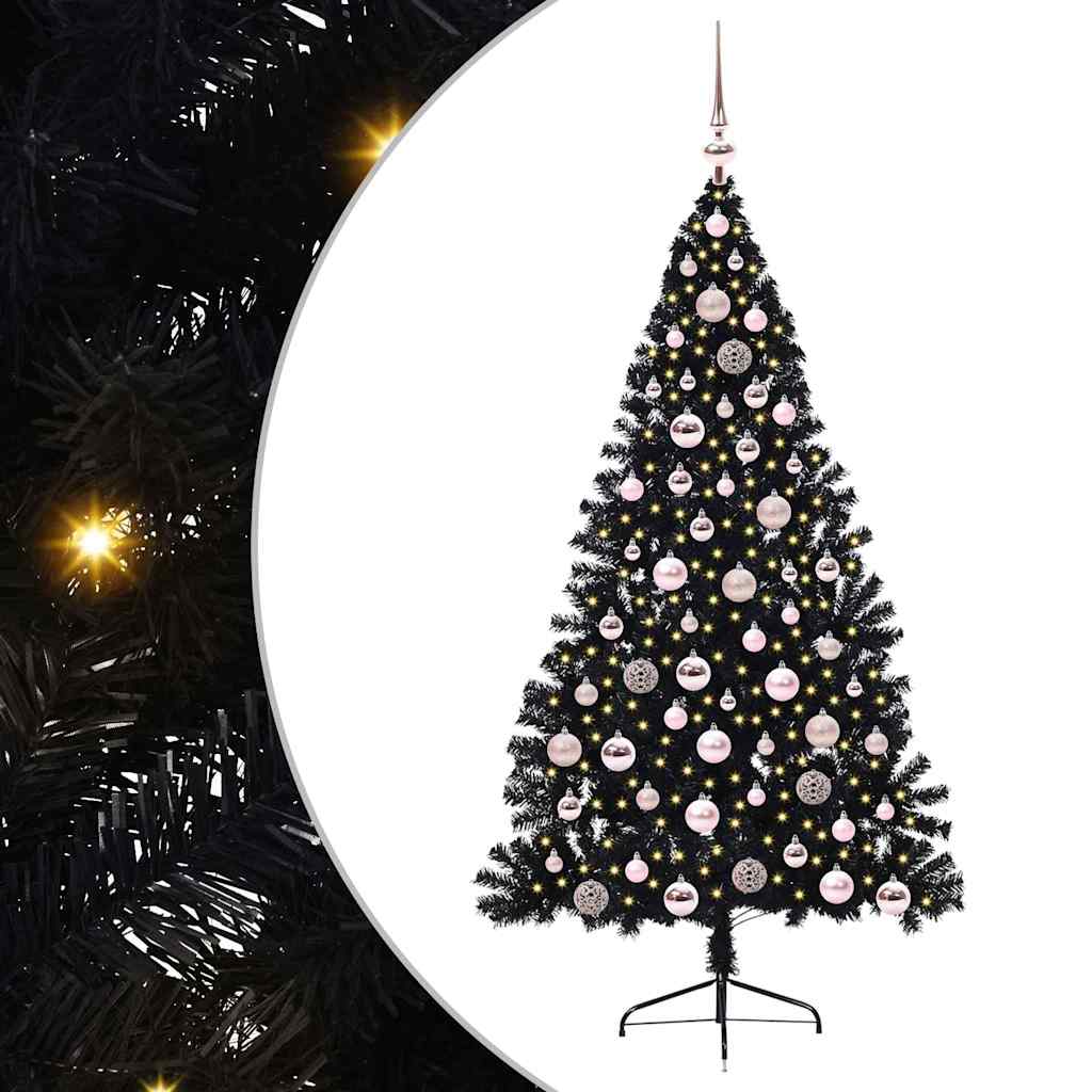 HKH Árvore de Natal Artificial Pré-Iluminada Preto em PVC