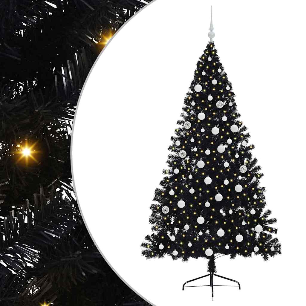 HKH Árvore de Natal Artificial Pré-Iluminada Preto em PVC