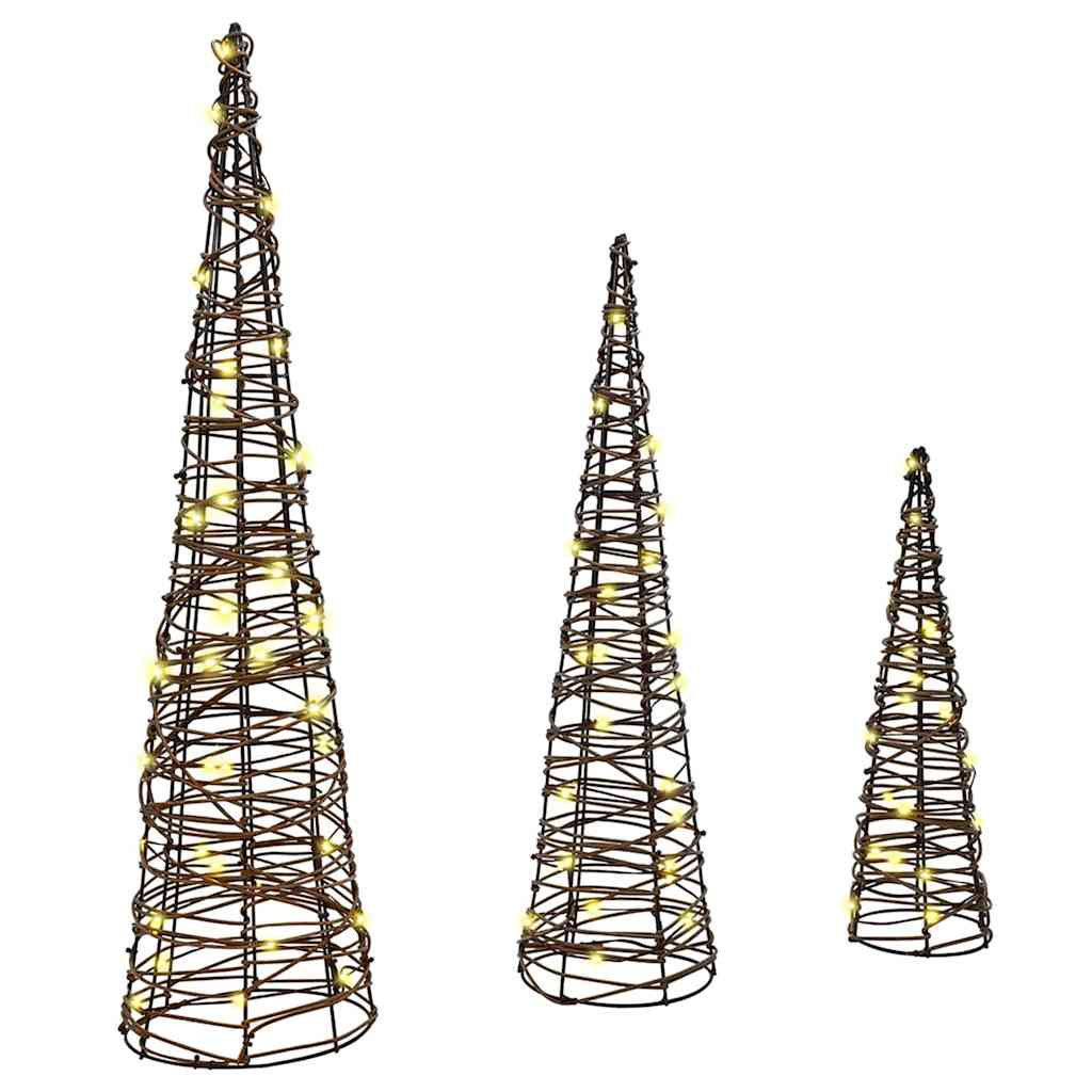 HKH Conjunto de 3 Árvores de Natal em Vime - Branco Quente