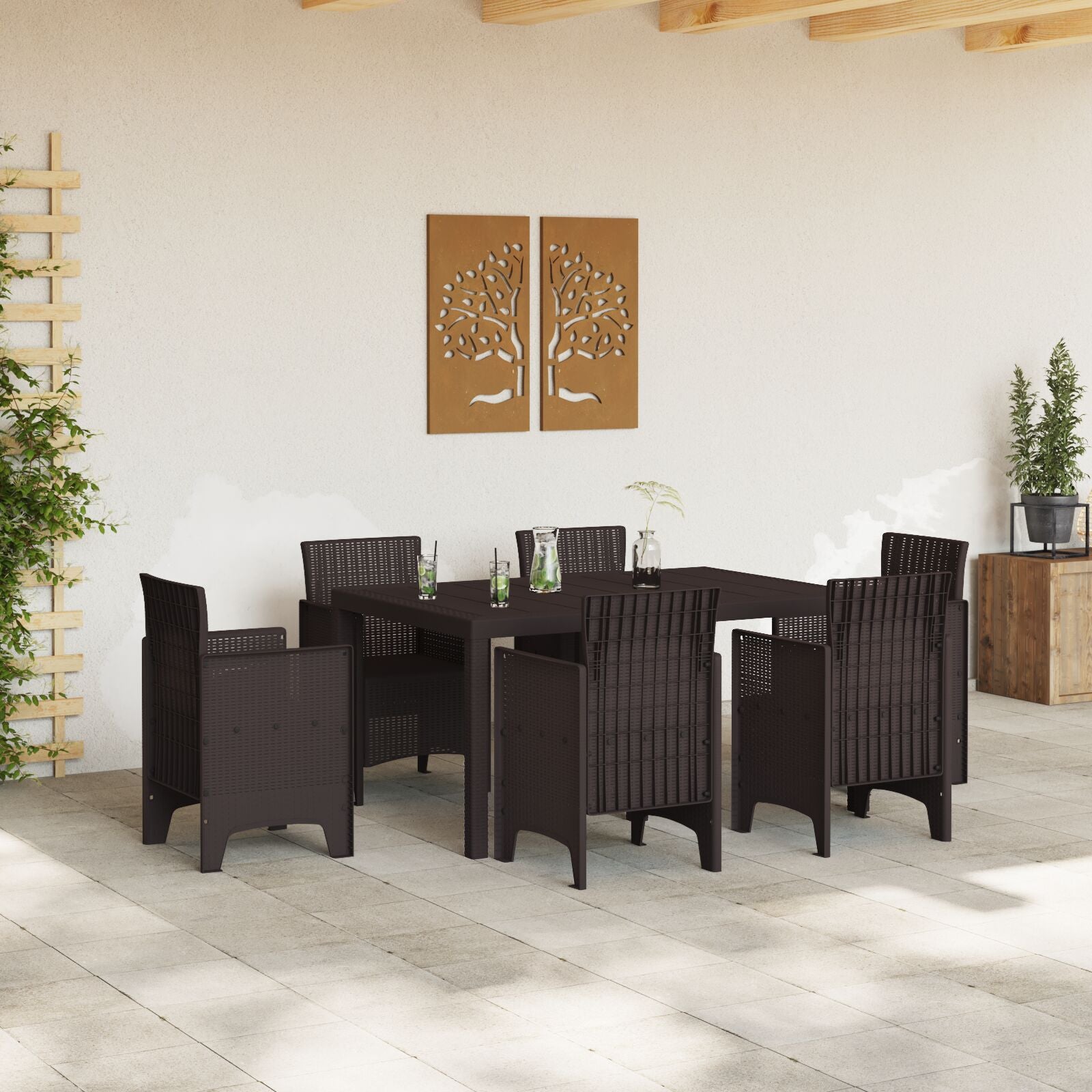 HKH Mesa de Jardim Marrom 150x100x73 Cm em Poly Rattan - Castanho