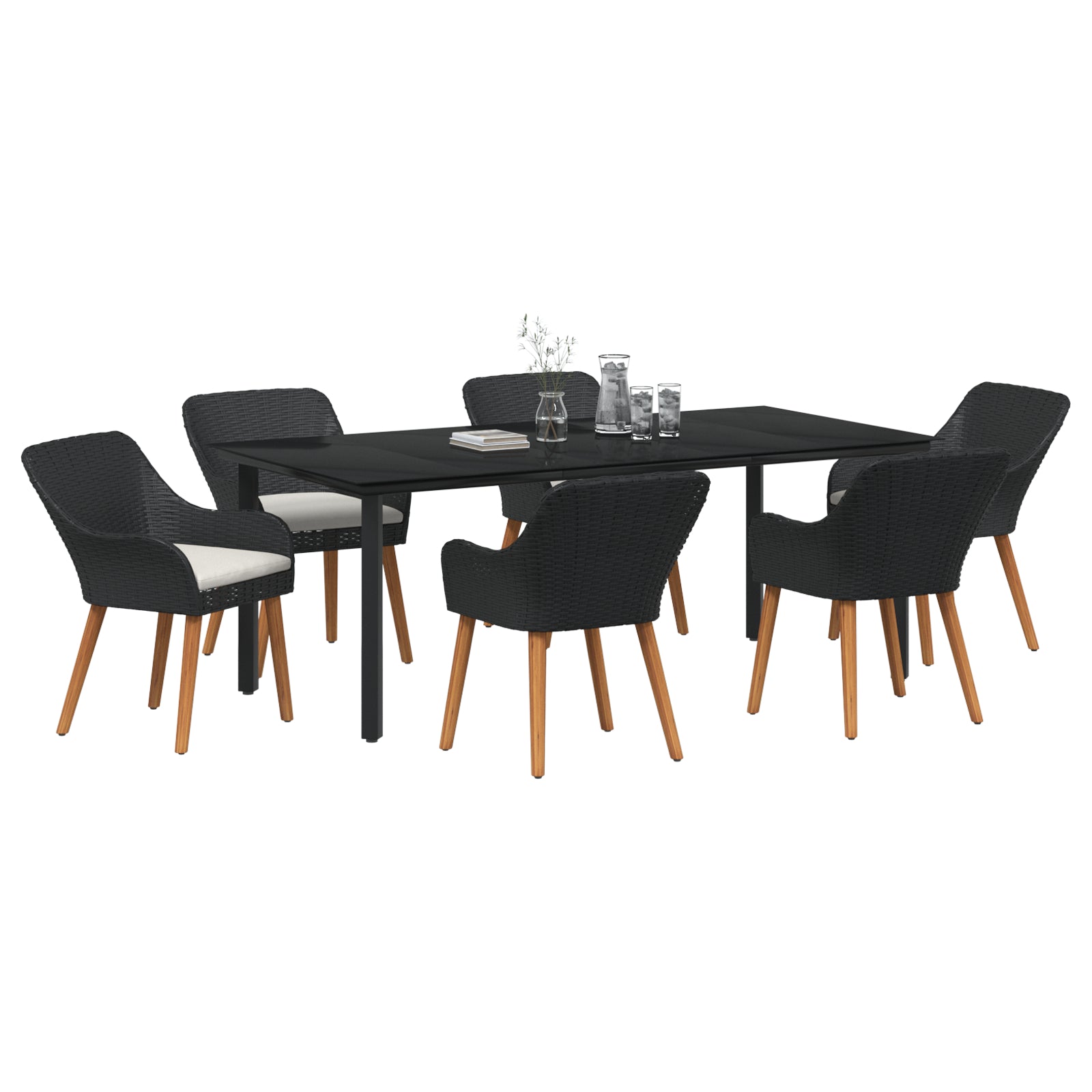 HKH Conjunto de Jantar de 7 Peças em Polyrattan - Preto