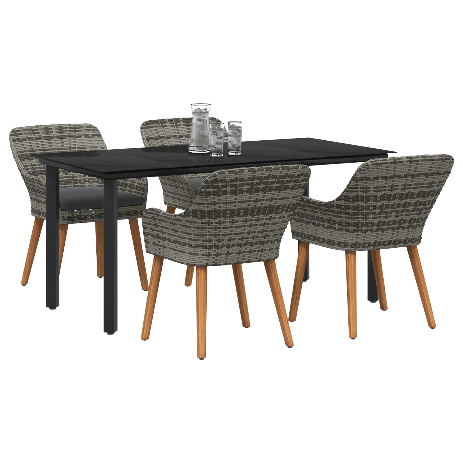 HKH Conjunto de Jantar de Jardim com 5 Peças em Rattan Cinza - Cinzento