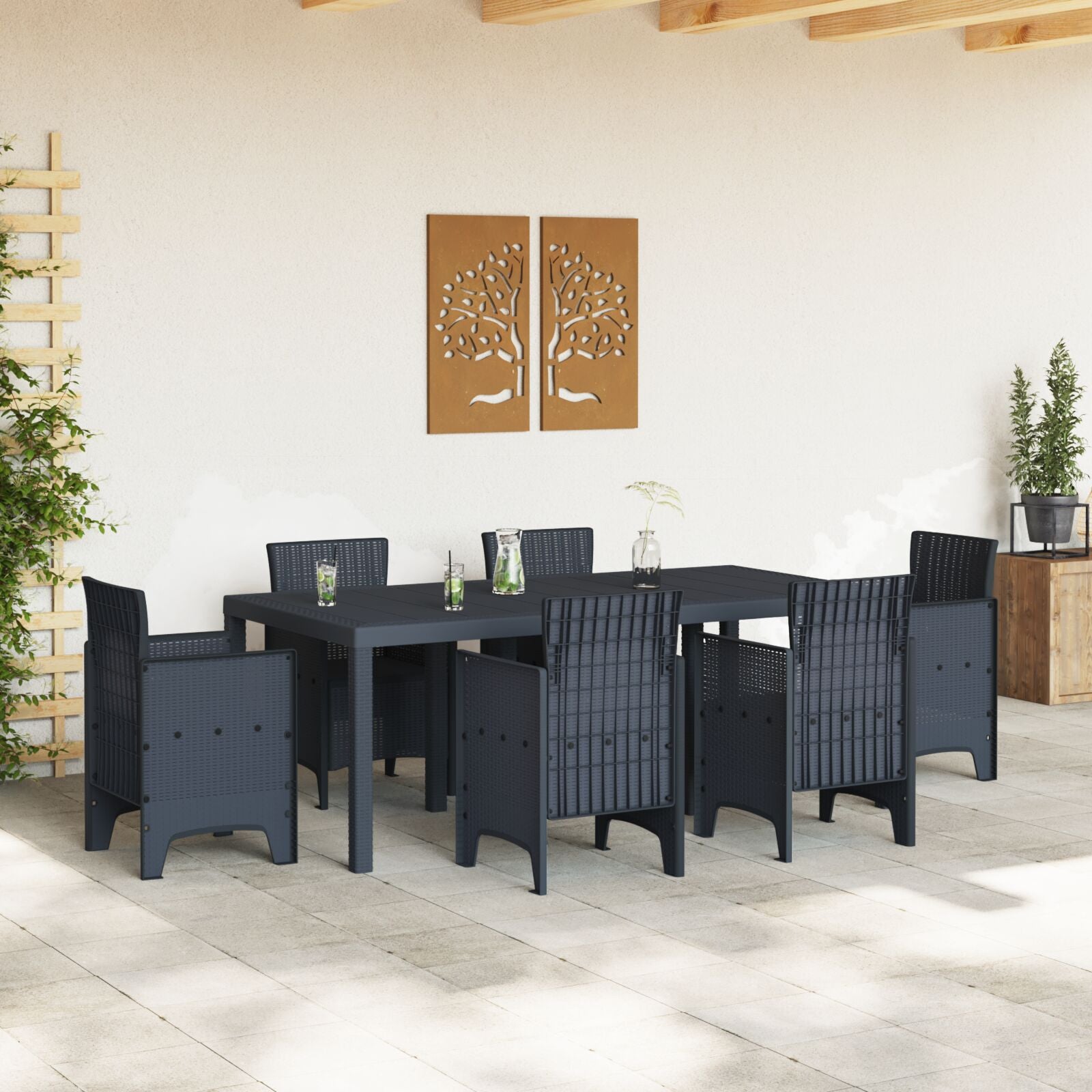 Mesa de Jardim HKH 200x100x73 Cm em Rattan Sintético - Antracite