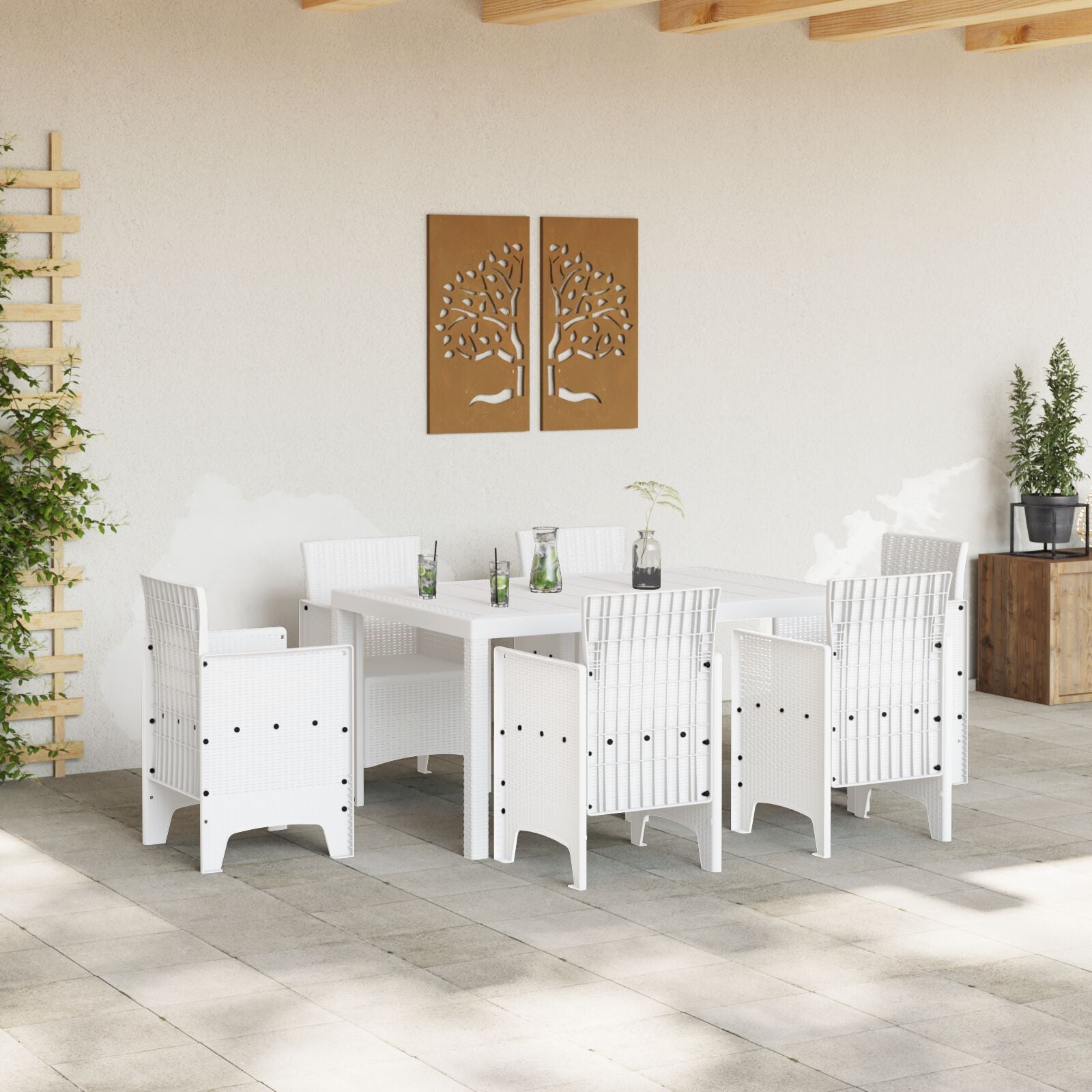 HKH Mesa de Jardim Branca 150x100x73 Cm em Rattan Sintético - Branco